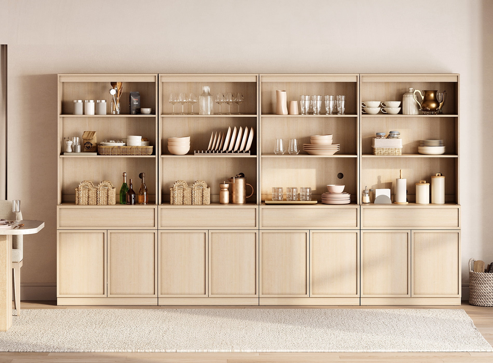 Modern Wood Sideboard Buffet with Doors, Drawers & Adjustable Shelves, 72" Tall Storage Cabinet for Dining Kitchen,Beige