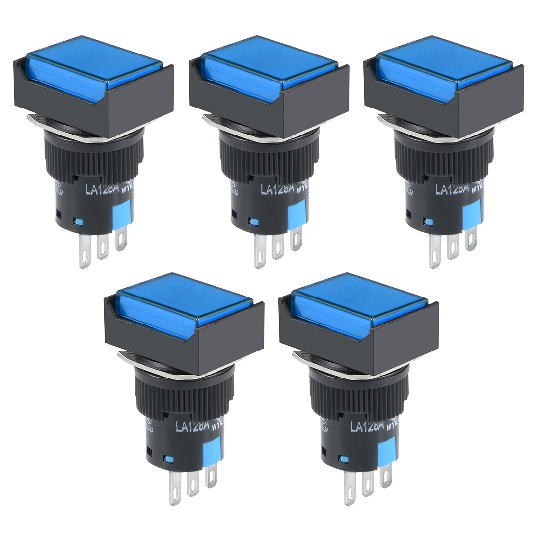 5Pcs 16mm Latching Push Button Switch Blue Square Button DPST 1 NO 1 NC