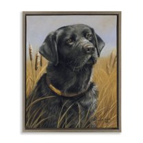 Stupell Industries Black Lab in Nature Animals Painting Brown Floater Framed Canvas Art Print Wall Art, 17 x 21