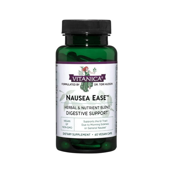 Vitanica Nausea Ease, Supports the GI Tract Due to Morning Sickness, Digestive Support, Vegan, 60 Capsules