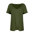 thumbnail image 5 of Women’s Deep V Neck Short Sleeve Loose Fit Casual Top Soft Lightweight Relaxed Fit Tee for Daily Wear Office Travel School Army Green L, 5 of 5
