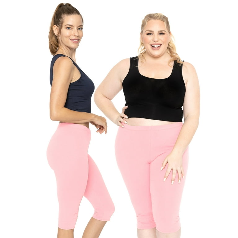 Stretch Is Comfort Women s Cotton Spandex Plus Size Knee Length Leggings Light Pink 4X Walmart