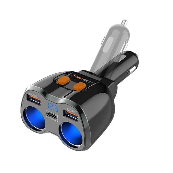 ToughTested 150 Watt 12v Splitter, Powers two 12V accessories at the same time,Powers two USB powered accessories and one Type-C powered accessory at the same time