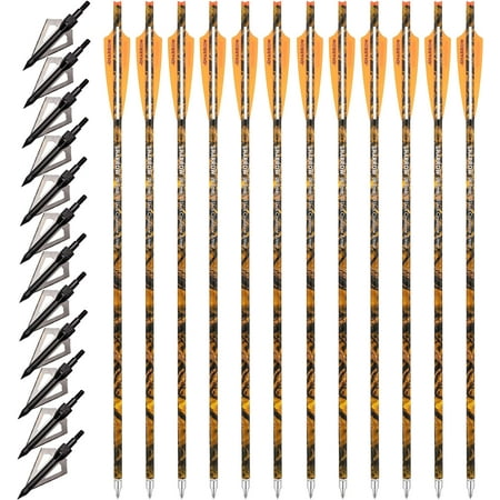 AMEYXGS Archery Crossbow Bolts 20inch Carbon Arrow Camo Shaft with Screw-in Hunting Broadheads-12pcs/Box