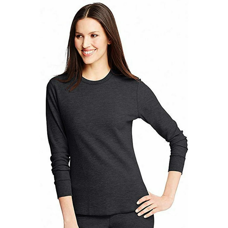 Hanes Womens Thermal Top Adult Female Long Johns Base Layer Underwear Black 2XL