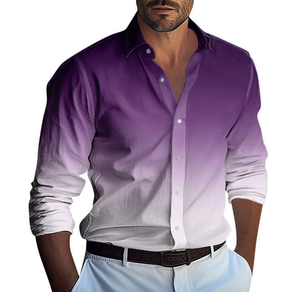 Lumtrix Mens Tie Dye Shirt Long Sleeve Dress Shirt Work Casual Slim-Fit Formal Dress Shirt Business Casual Button Down Shirts Light Purple L