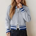 thumbnail image 2 of Bibifish Womens Cardigan Sweater Peppy Style Knit Cardigan Blue Stripe Full Zip Front Casual Baseball Daily Wear Classic Cardigan, 2 of 4