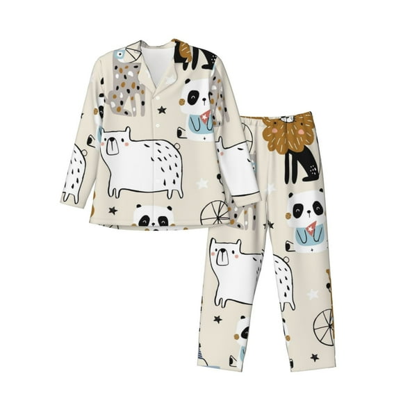 Fotbe Hand Drawn Animals Pijama de Hombre con Estampado de Manga Larga, Conjunto de 2 Piezas, Ropa de Dormir Suave y Cómoda con Bolsillos-Small