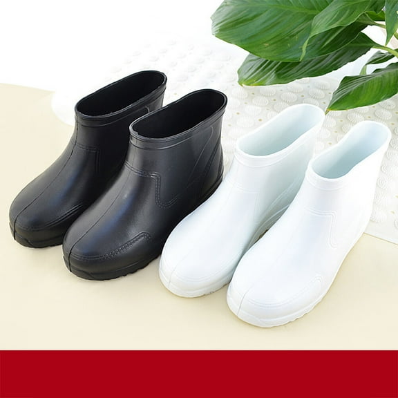 WEUVEB 1Pair White Antiskid Rain Shoes with Circular Toe Design for Comfortable Safe Wear