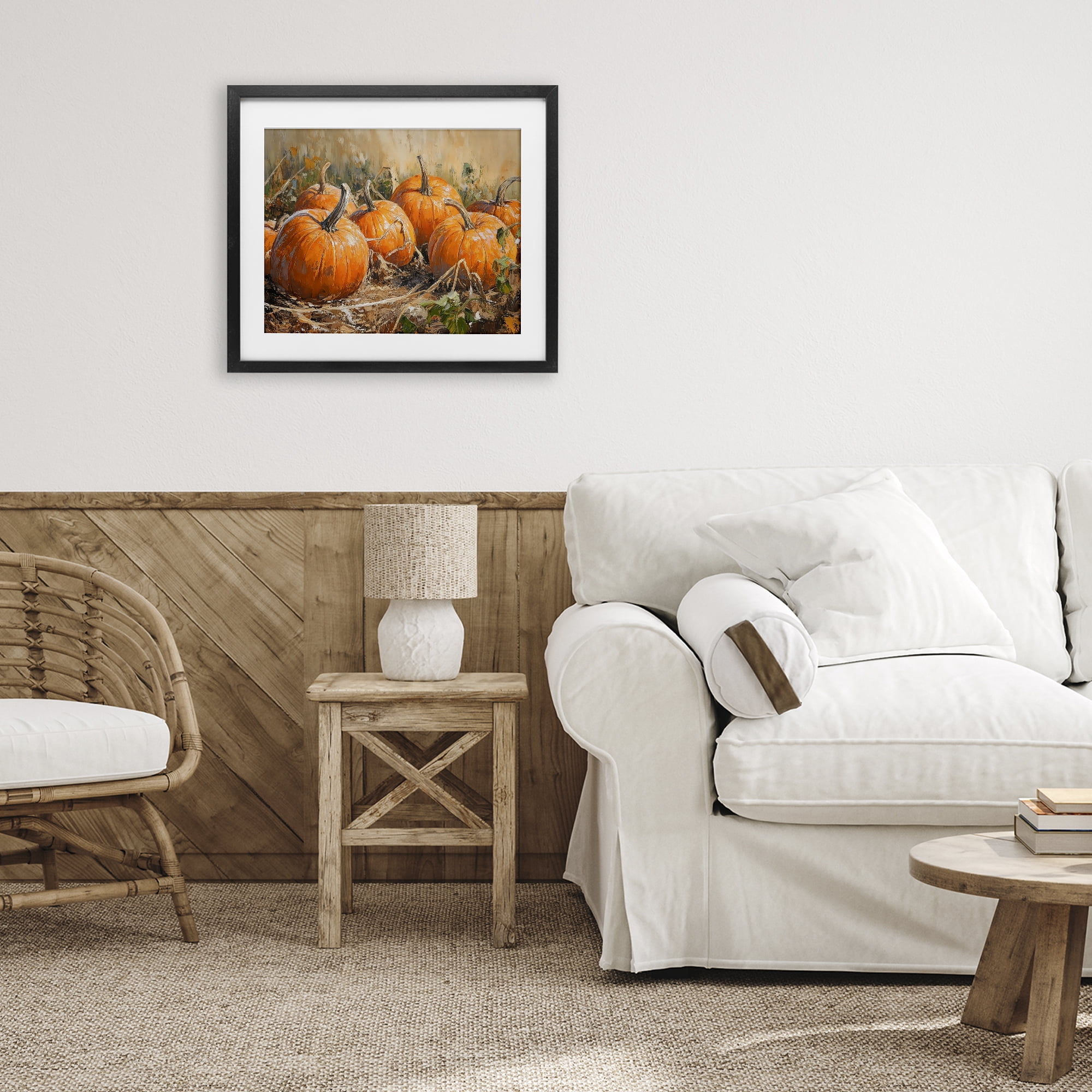 Stupell Industries Pumpkin Patch Autumn Harvest Scene Black Framed Print Under Glass, design by Nini Art