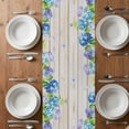 thumbnail image 4 of Table Runner 70 Inches Long for Kitchen Dining, Blue Hydrangea Dresser Scarf Farmhouse, Dining Table Decorations for Wedding/Parties, Rustic Wooden Butterfly Spring Floral 13 x 70 In, 4 of 8
