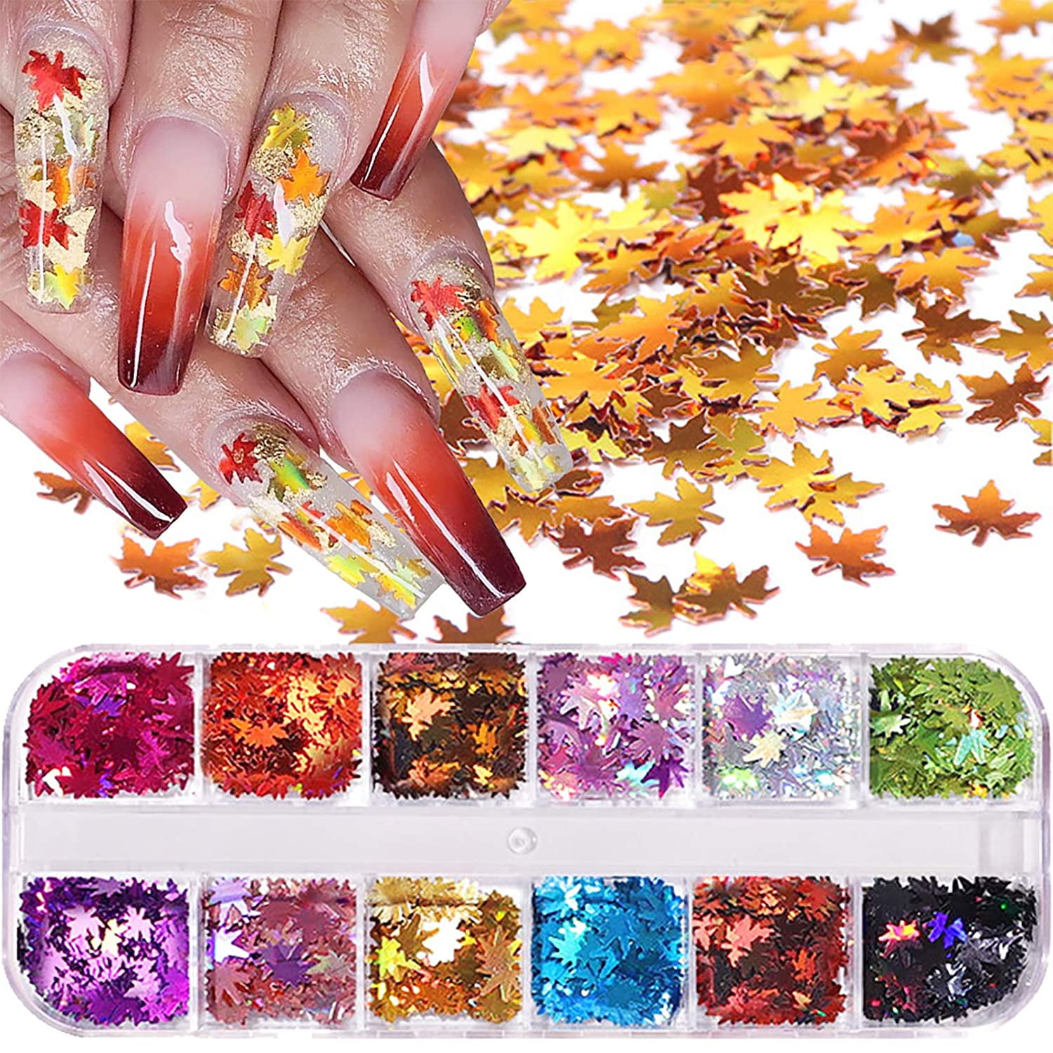 12 Colors Fall Leaf Glitter Nail Sequins - 3D Maple Leaf Holographic Nail  Art Flakes Colorful Confetti Glitter Sticker Decals Manicure Nail Art  Design Makeup DIY Christmas Decorations - Walmart.com