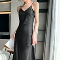 thumbnail image 5 of Laklulu Vestido de fiesta de satén con tirantes finos sin mangas para mujer, para invitados de boda, cóctel, noche, formal, negro, L, 5 of 5
