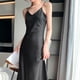 thumbnail image 5 of Laklulu Vestido de fiesta de invitados de boda de satén con tirantes finos sin mangas para mujer, vestidos formales de noche de cóctel, negro, XL, 5 of 5