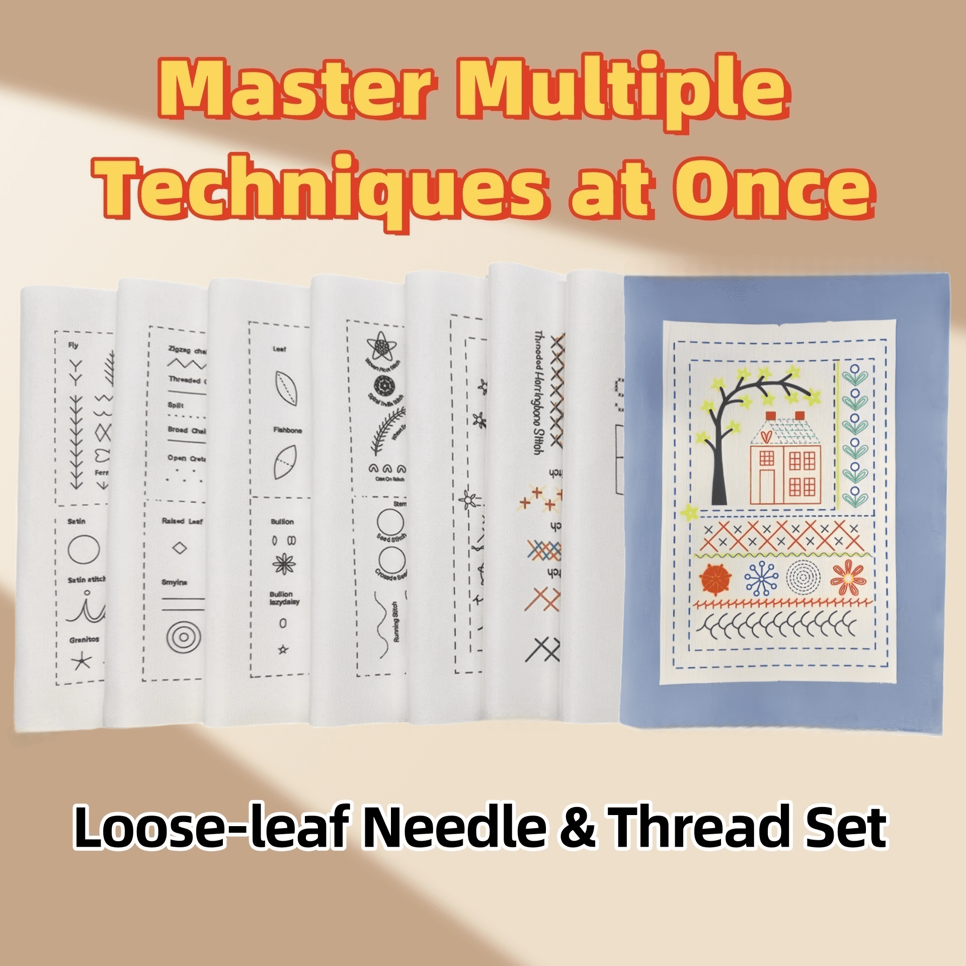 Kcomotee Embroidery Stitch Book Kit ,Embroidery Kit 86 Piece, Perfect for Beginners and Craft Lovers