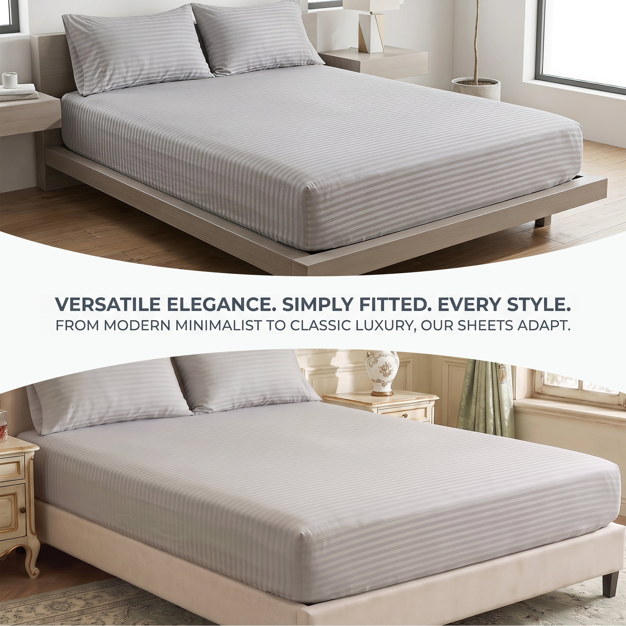 Unique Bargains Fitted Polyester Stripes Bed Sheets Not Easy to Fade 60.2"x79.9" Grey