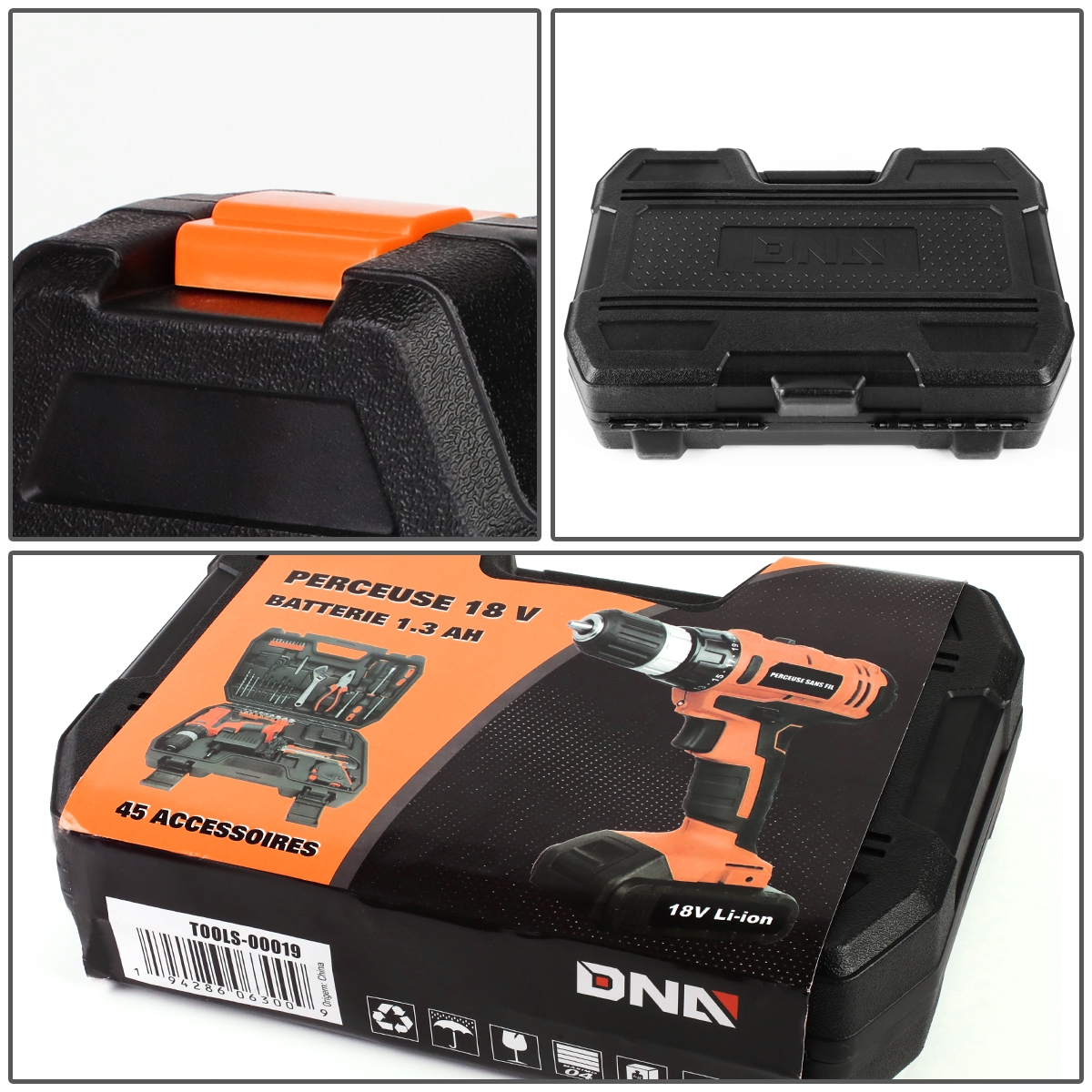 DNA Motoring TOOLS-00020 DNA MOTORING Orange 46 Pcs 18V 1300mAh Battery Cordless Drill Combinaton Tool Set Home Hand Repair Kit