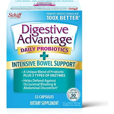 Digestive Advantage IBS Probiotics for Digestive Health & Intensive Bowel Support, Probiotics for Women & Men with Digestive Enzymes, Support for Occasional Bloating & Gut Health, 32ct Capsules