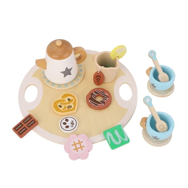 Pretend Wooden Tea Set, Role Playing Wooden Teapot Tea Cup Set Early Learning for Little Girls