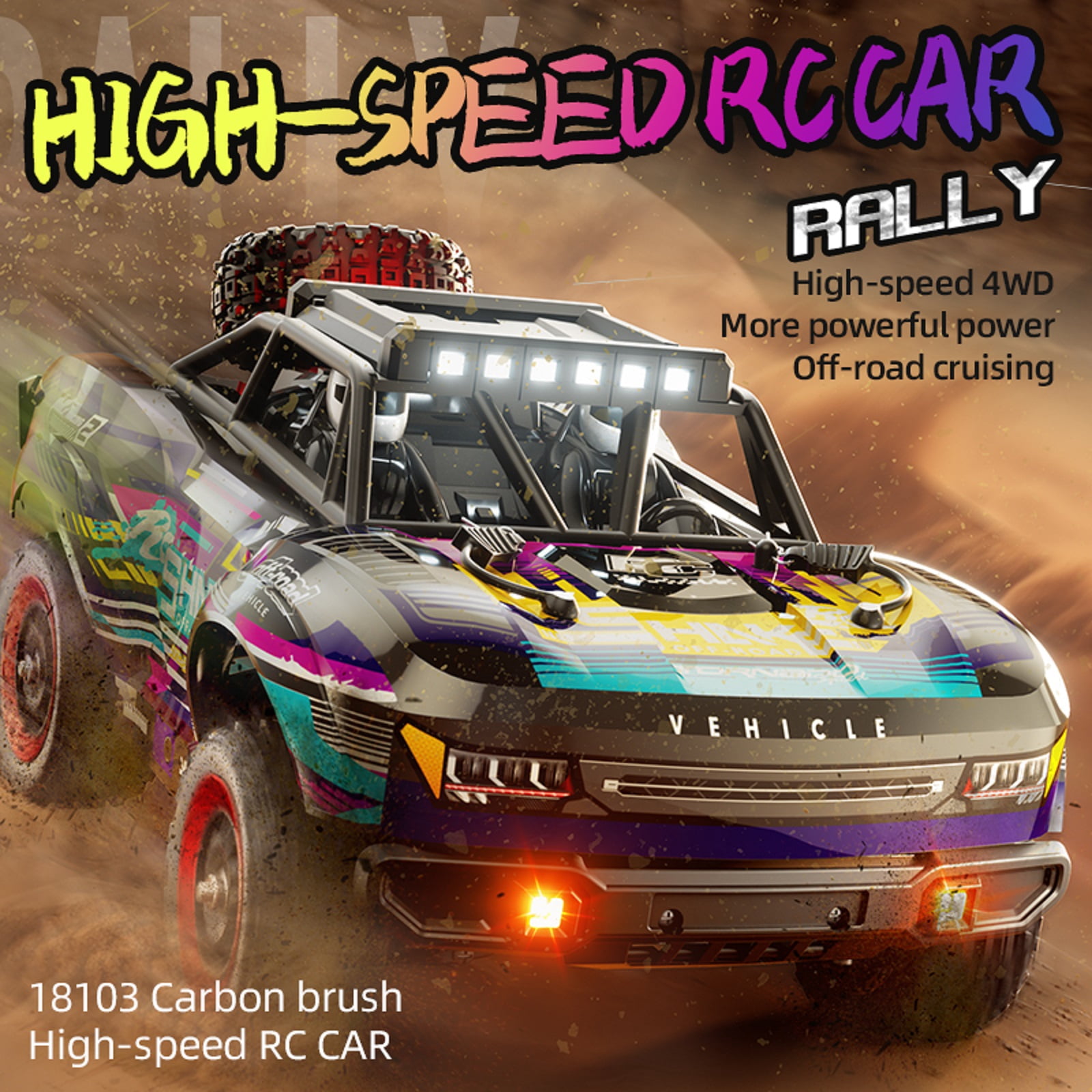 RC Car 1:18 Scale 4WD High Speed 40km/h Remote Control Truck, 380 Brushed Motor, Off-Road Monster Crawler with LED Lights and 2 Batteries