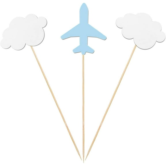 Airplane Cloud Centerpiece Sticks, 12-Pack Table Topper Double-Sided Plane Birthday Party Decorations