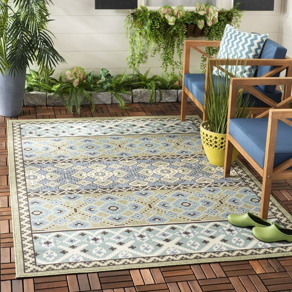 SAFAVIEH Veranda Moriah Southwestern Indoor/Outdoor Area Rug, 6'7" x 6'7" Square, Green/Blue