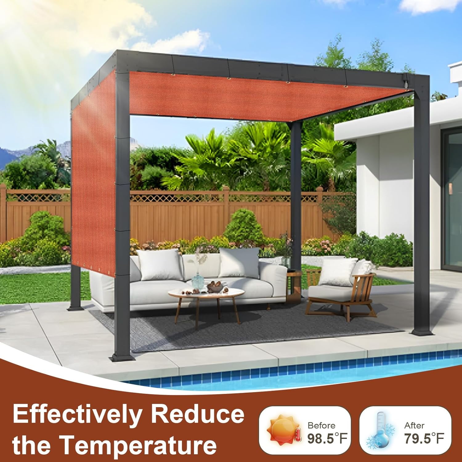 LOVE STORY Custom Size 8'x9' Terra Red Sun Shade Cloth with Grommets Pergola Shade Cover 95% UV Protection for Outdoor