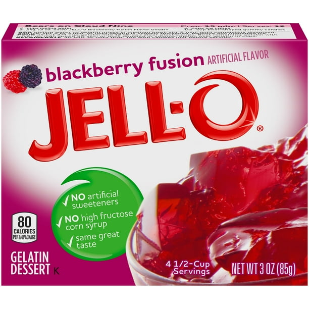 JellO Blackberry Fusion Gelatin Dessert Mix, 3 oz Box