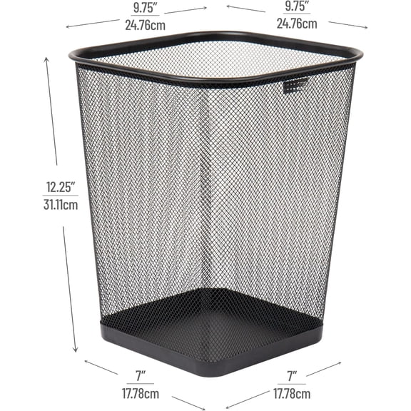 2-Pack Black Square Metal Mesh Trash Can 9.75"x9.75"x12.25"H for Office