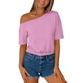 thumbnail image 2 of TaTaai Women's Solid Color Asymmetrical Shoulder Ruched Short Sleeve Sweatshirt Casual Loose Fashion Tops Gift, 2 of 6