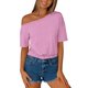 thumbnail image 2 of Crop Tops para Mujer, Playeras Cortas Oversize de Color Sólido de un Hombro hasta el Codo, Playera Casual de Verano, Rosas XXL, 2 of 6