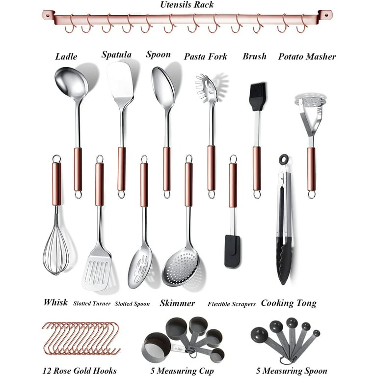 Stainless Steel Kitchen Utensils Set  Stainless steel kitchen utensils,  Rose gold kitchen, Kitchenware set