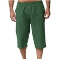 thumbnail image 2 of Jinhomg Capri Pants for Men Baggy Casual Cotton Linen Beach Shorts Lightweight Comfy Elastic Drawstring Waist Lounge Shorts with Pockets Summer Knee Length 3/4 Pants Green XL, 2 of 7