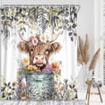 thumbnail image 2 of Gray Grey Eucalyptus Highland Cow Shower Curtain, Watercolor Plant Leaves with Floral Farmhouse Bath Curtain, Funny Animals Bathroom Accessories Botanical for Bathroom Curtain Set with Hooks, 72X72in, 2 of 5