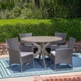 thumbnail image 3 of GDF Studio Carroll Outdoor Wicker and Acacia Wood 5 Piece Dining Set with Cushion, Gray and Light Gray, 3 of 13
