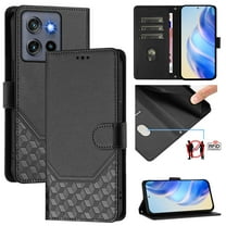 For Motorola G Stylus 5G (2025) PU Leather Flip Phone Case,With Shoulder Strap&Wrist Strap,Card Holder,Flip Folding Kickstand,Diamond Pattern Embossed,Shockproof RFID Blocking Wallet Case,Black