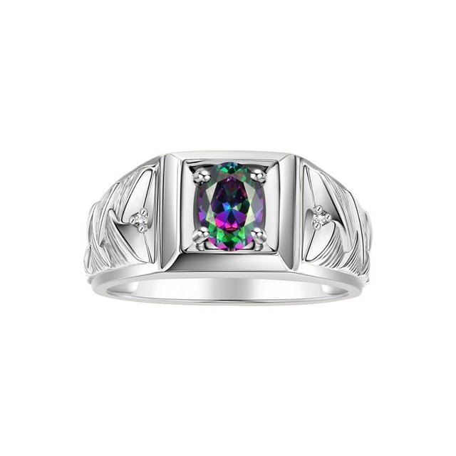 RYLOS Men's Rings Sterling Silver Rings Designer Weave Band 7X5MM Oval Gemstone & Diamond Ring Alexandrite June Birthstone Rings For Men Size 10