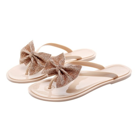 

Summer Savings! Zpanxa Slippers for Women Summer New Flip Bowknot Flash Diamond Sandals and Slippers Women s Slippers Flip Flops for Women Beige 39