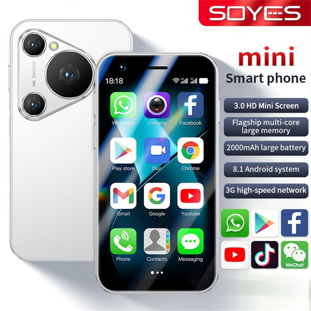 Mini Smart Phone for Students SOYES P70 Pro Max 3.0 Inch Card Size Little Smartphone 3G Unlocked Android 8.1 2000mAh 1GB RAM 16GB ROM 2MP Cute Palm Small Backup Mobile Phone