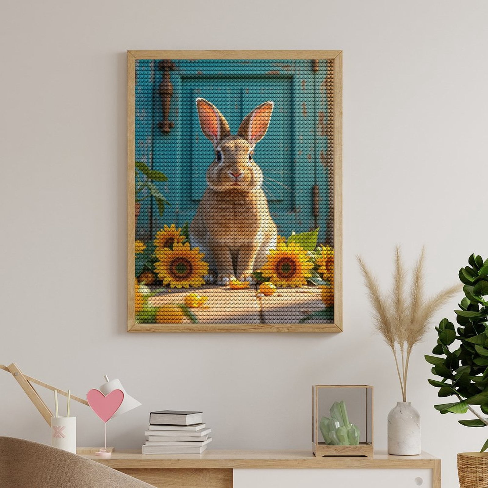 Diamond Art Kits for Adults, Rabbit With Sunflowers Doorway Scene 5D Diamond Painting Kits for Adults Beginners, DIY Full Drill Diamond Painting, Gem Art and Crafts 12x16