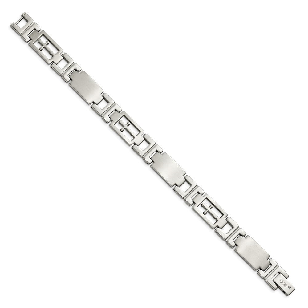 Diamond2Deal Stainless Steel Brushed and Polished Cross Link Bracelet for Men 8.5"