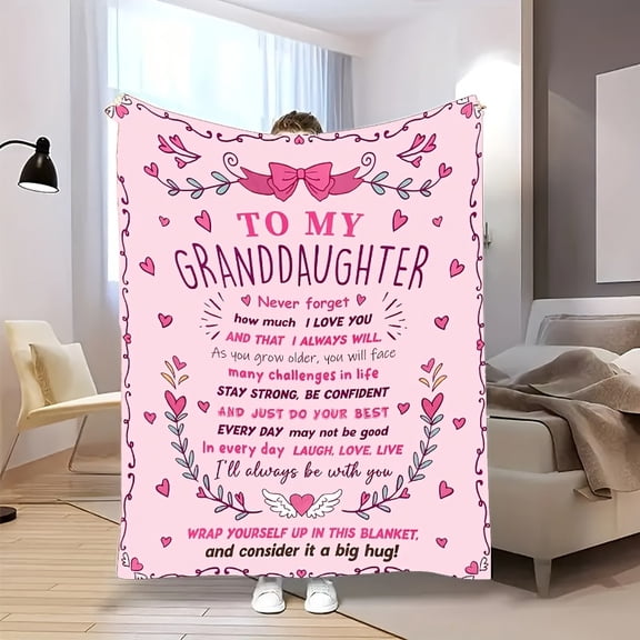 Granddaughter Gift Blanket Soft Flannel Throw with Heartfelt Message Pink Floral Design Perfect for Naps Camping Travel & Home Decor