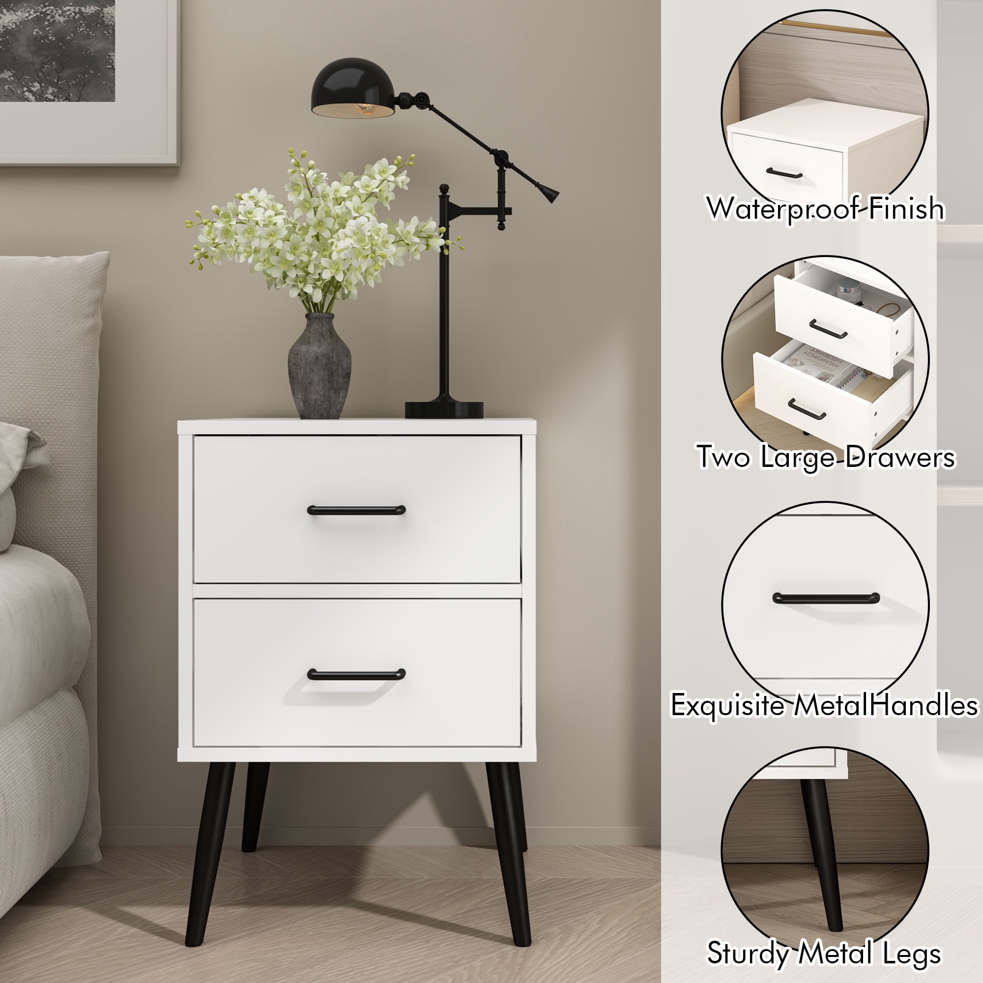 MAYEERTY 2 Drawer Nightstand, Minimalist Storage Side Table for Bedroom Living Room Apartment Dorm Small Spaces