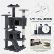 EDX 54 Cat Tree Tower for Indoor Cats, Multi-Level Pet Furniture with Sisal Scratching Post, Large Cozy Condo, Climbing Ramp, Kitten Toy, Dark Grey