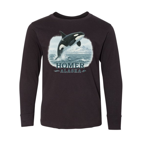 Inktastic Orca Whale Jumping Homer Alaska Scenic Long Sleeve Youth T-Shirt