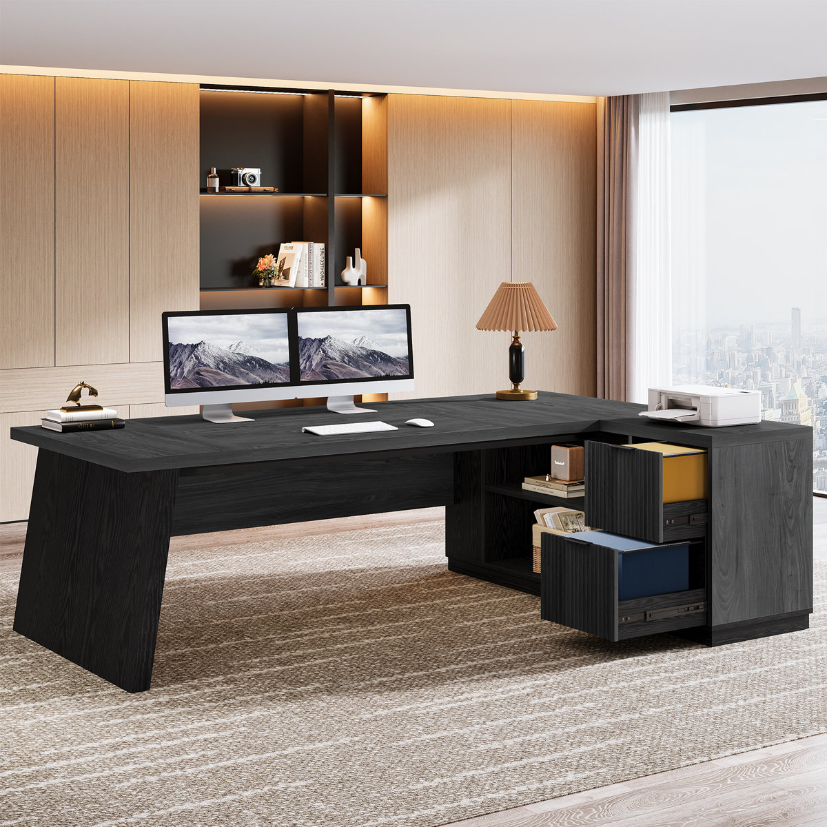 Tribesigns 78-Inch L Shaped Large Executive Desk (Gray & Black)