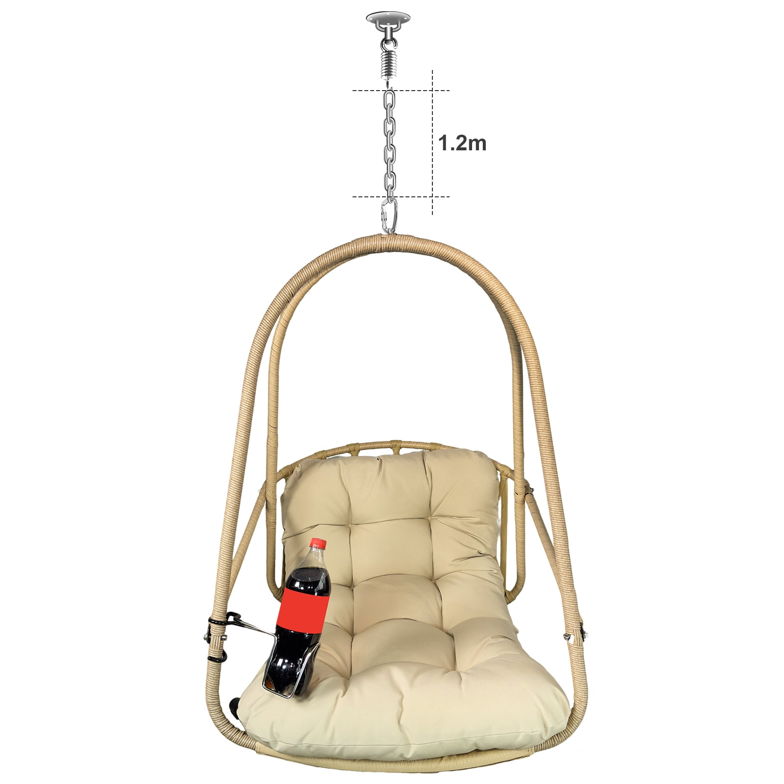 Swing Egg Chair No Stand, Wicker Rattan Hanging Chair with Cushion Pillow for Indoor Outdoor Patio Garden Balcony, Beige Brown