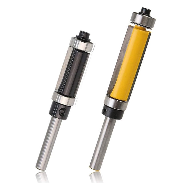 YVE 2 Pièces Haut et Bas Roulement Garniture de Chasse d'Eau Routeur Bit Ensemble, 1/4 Pouce Modèle de Tige Découper des Bits Routeur avec Guide de Roulement Outil de Fraisage de Travail du Bois - Hauteur de Coupe 1 "et 1-1/2"-0625