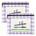 thumbnail image 2 of Cute Pastel Lavender Gingham Pattern 3-Ring Binder Pocket with Zipper Pencil Pouches A4 Size File Storage 2 Packs, 2 of 7