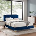 thumbnail image 2 of Platform Bed Frame, Tufted, Rivet Nailhead, Twin, Blue Navy, Velvet, Mid Century Bedroom, Modern Contemporary Boutique HB35560, 2 of 8